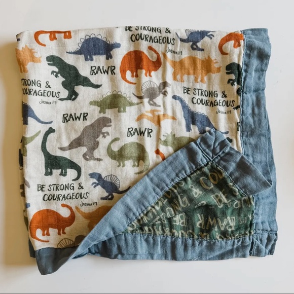 Dinosaurs "Be Strong and Courageous" Double Sided Blanket, 47" x 47" - Picture 1 of 4